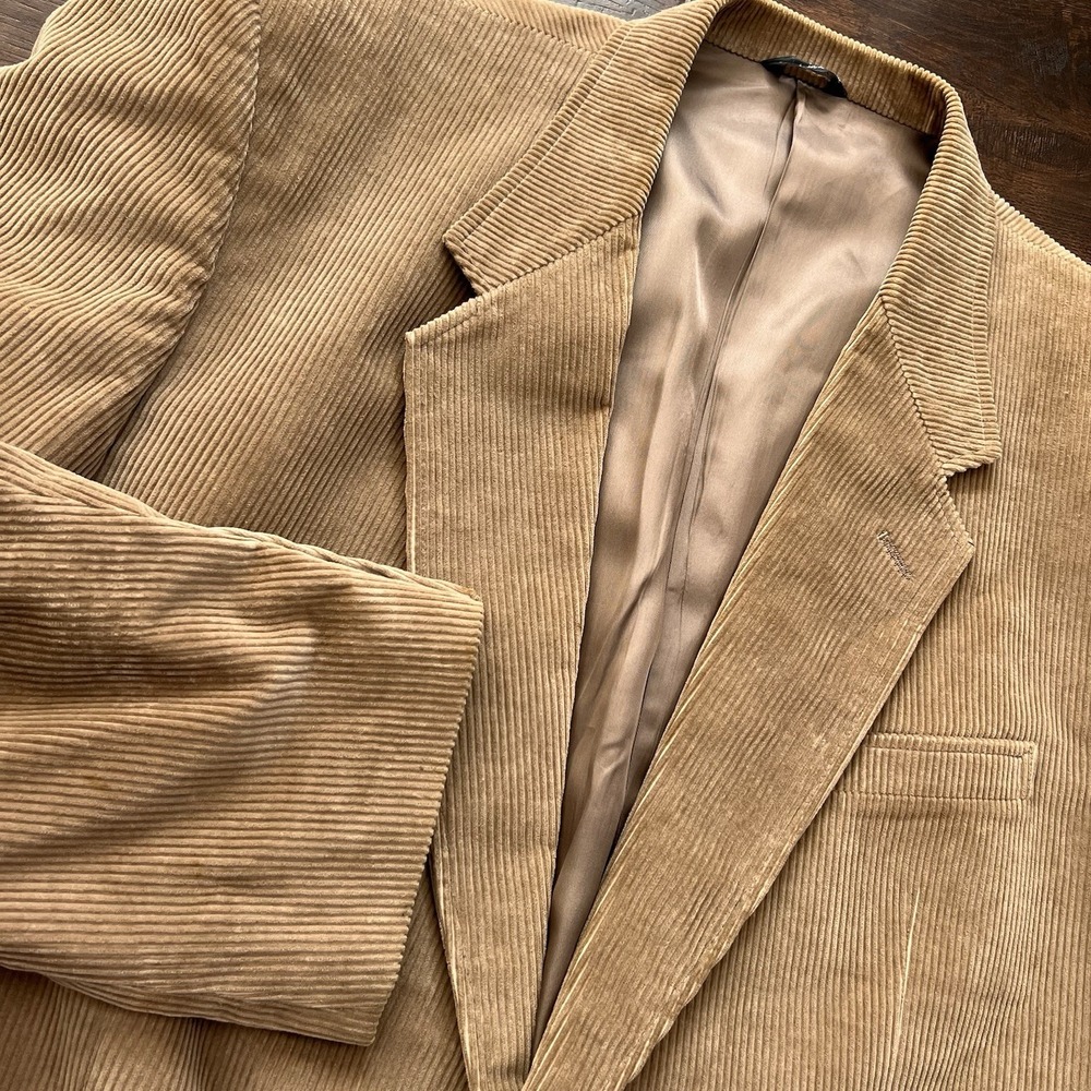 Vintage Men's David Taylor Corduroy Blazer Tan Brown 2 Button Sport Coat 46L y2k